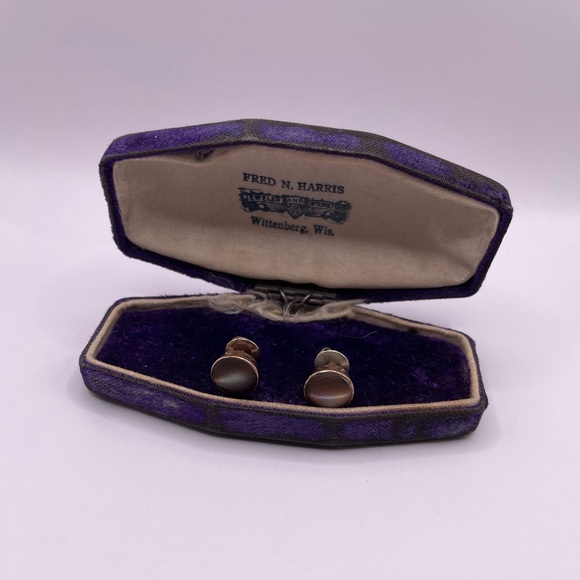 Antique Cat’s Eye Operculum 14k Screwback Earrings - Picture 2 of 6